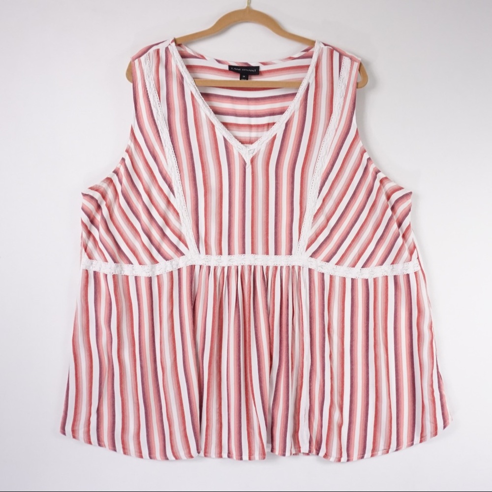 Lane Bryant Stripe Rayon Peplum Top Blouse Sleeveless Red White Size Women's 24